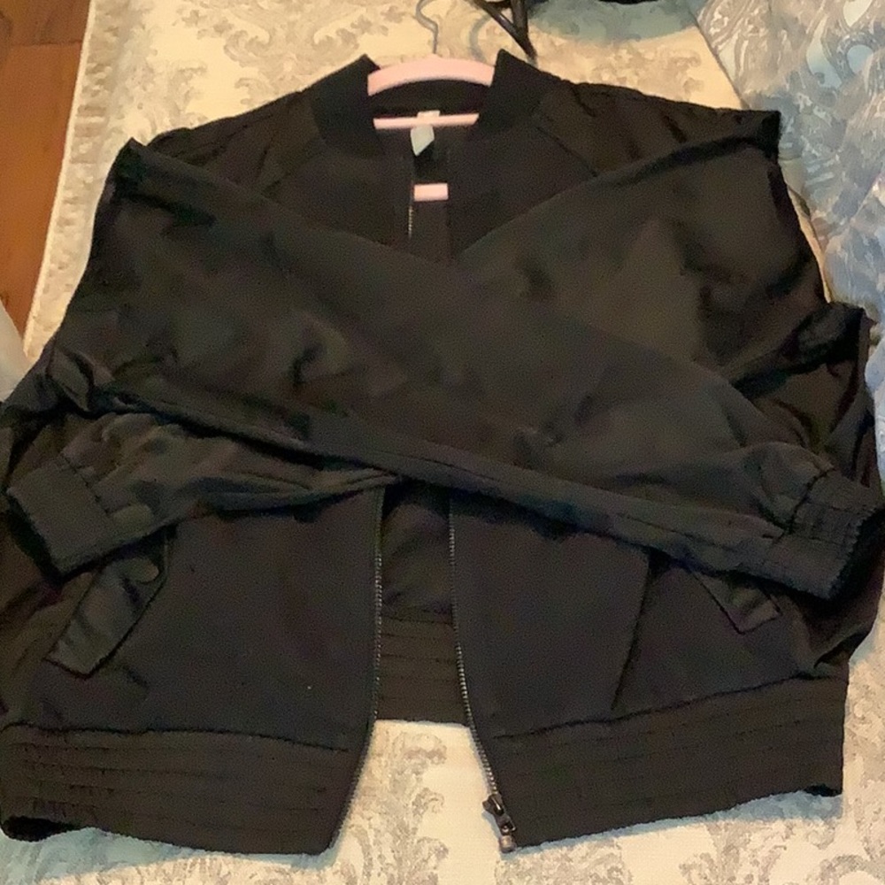 Athleta fleece and satin bomber jacket